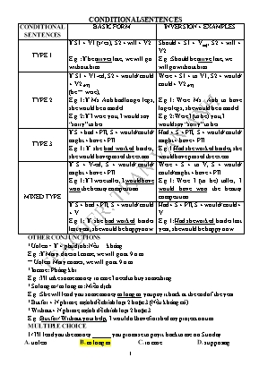 Đề ôn thi môn Tiếng Anh Lớp 11 - Conditional sentences